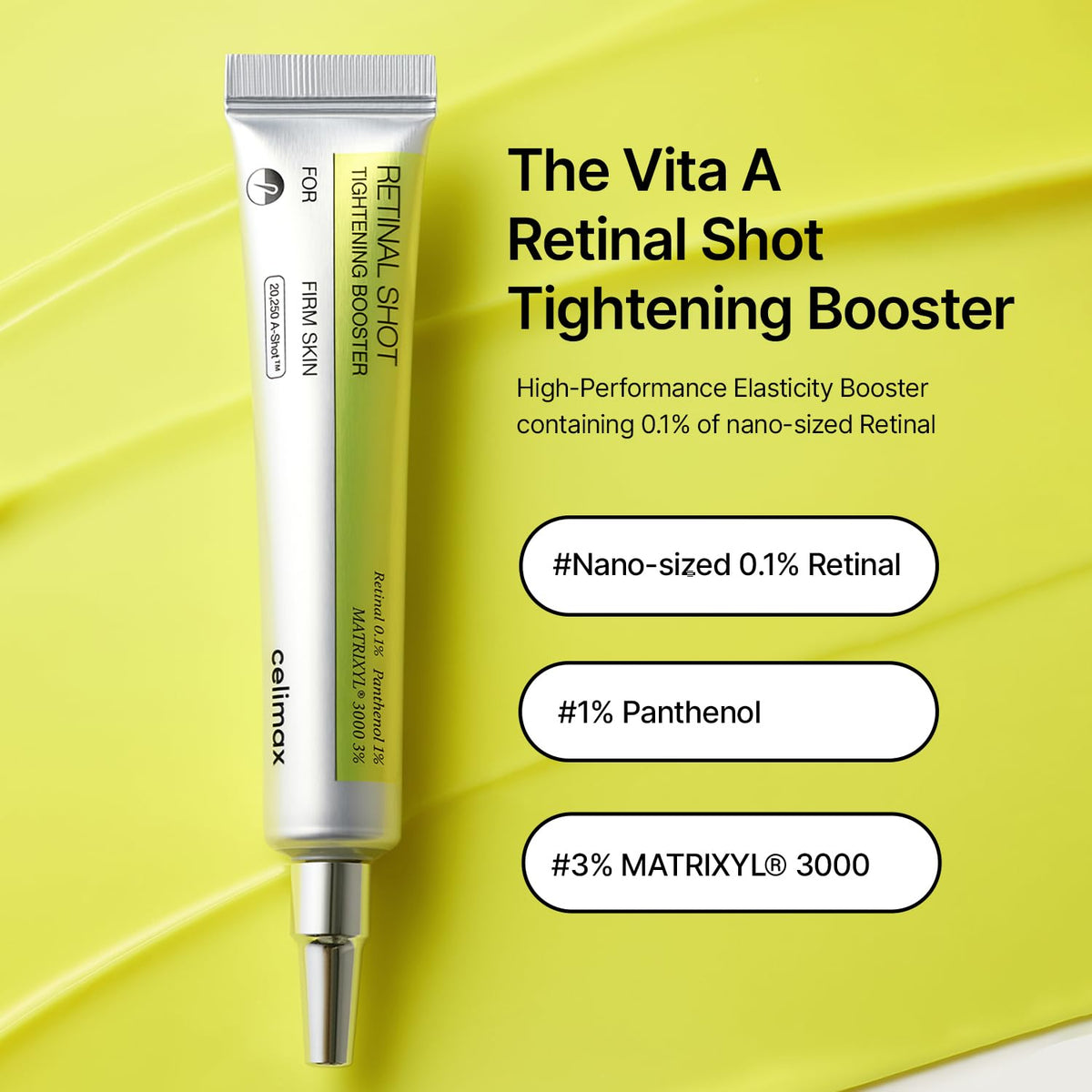 Celimax Vita-A Retinal Shot Tightening Booster with 0.1% Retinal, Matrixyl & Niacinamide | Pore Minimizer, Wrinkles & Fine Lines, Firmer Skin, Korean Face Serum (15ml)