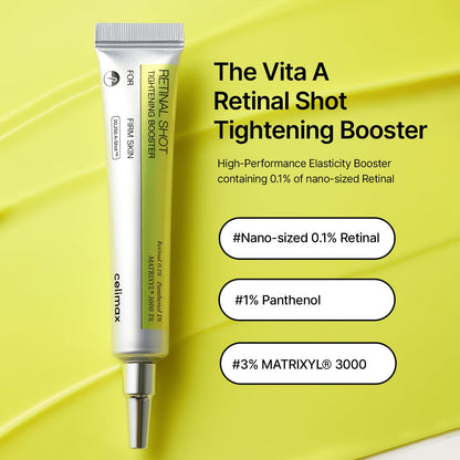 Celimax Vita-A Retinal Shot Tightening Booster with 0.1% Retinal, Matrixyl & Niacinamide | Pore Minimizer, Wrinkles & Fine Lines, Firmer Skin, Korean Face Serum (15ml)